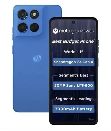 Motorola G57 Power 5G (Fluidity, 8GB RAM, 128GB Storage)| Snapdragon 6s Gen 4 Processor | 6.72" FHD+ Display | 50MP LYT-600 + 8MP Ultrawide | 8MP Selfie Camera | 7000mAh Battery, 33W TurboPower | IP64